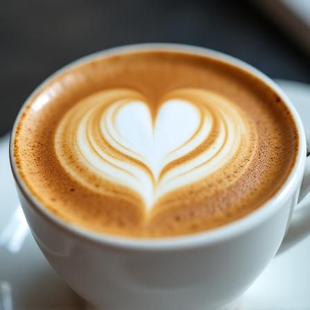 Primo piano di un cappuccino decorato con latte art