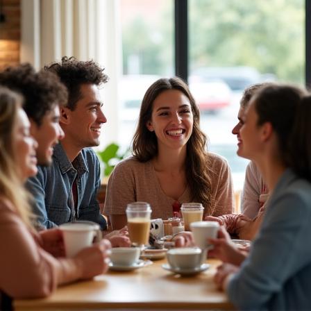 Momento conviviale tra clienti sorridenti