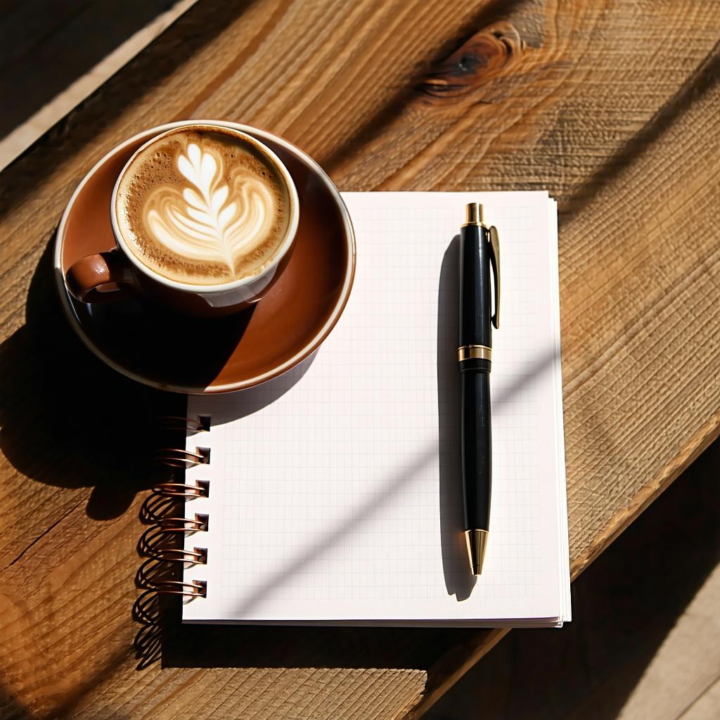 Caffè e taccuino su un tavolo in legno